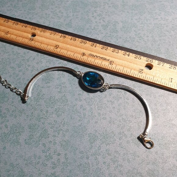 Elegant Silver Tone Bracelet Blue Gemstone Accent Adjustable Chain Clasp Women - Picture 6 of 7